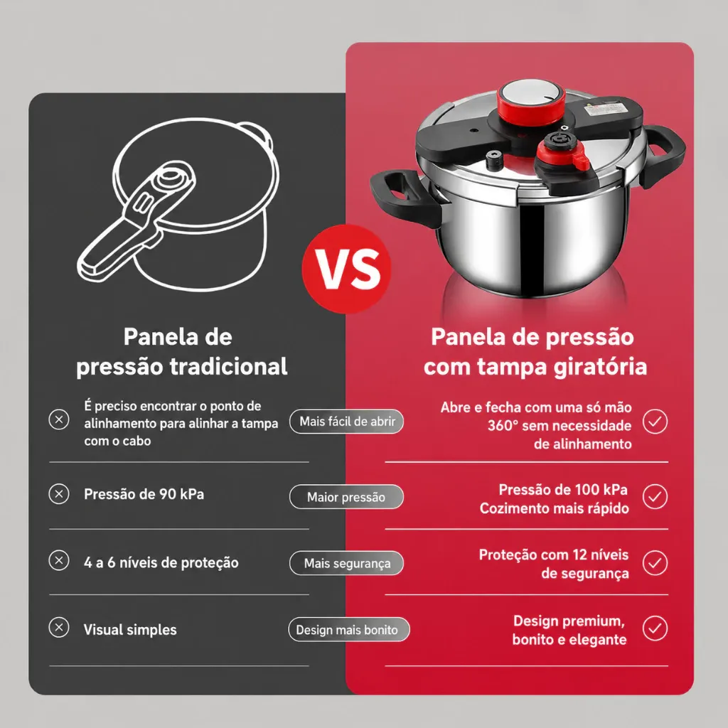 Panela de pressão tradicional vs tampa giratória: mais fácil, mais rápida e mais segura